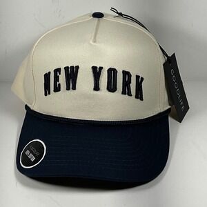 Goodlife New York Embroidered Snapback Hat Cream Navy Blue Cotton Est 1624 Cap